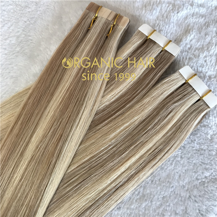 Piano color double drawn tape in hair extensions C87